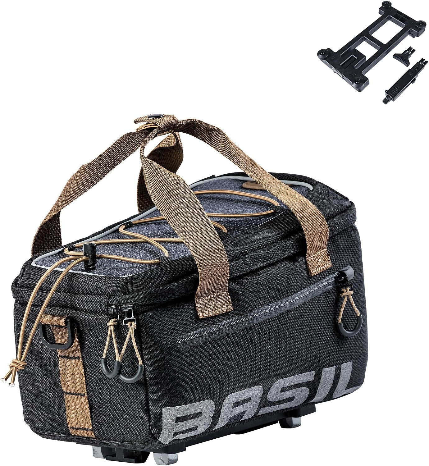 Basil Miles MIK Pannier Rack Bag, 7L, Waterproof, Includes Lockable MIK System, Ideal for Commuting and Outdoors, Black/Brown