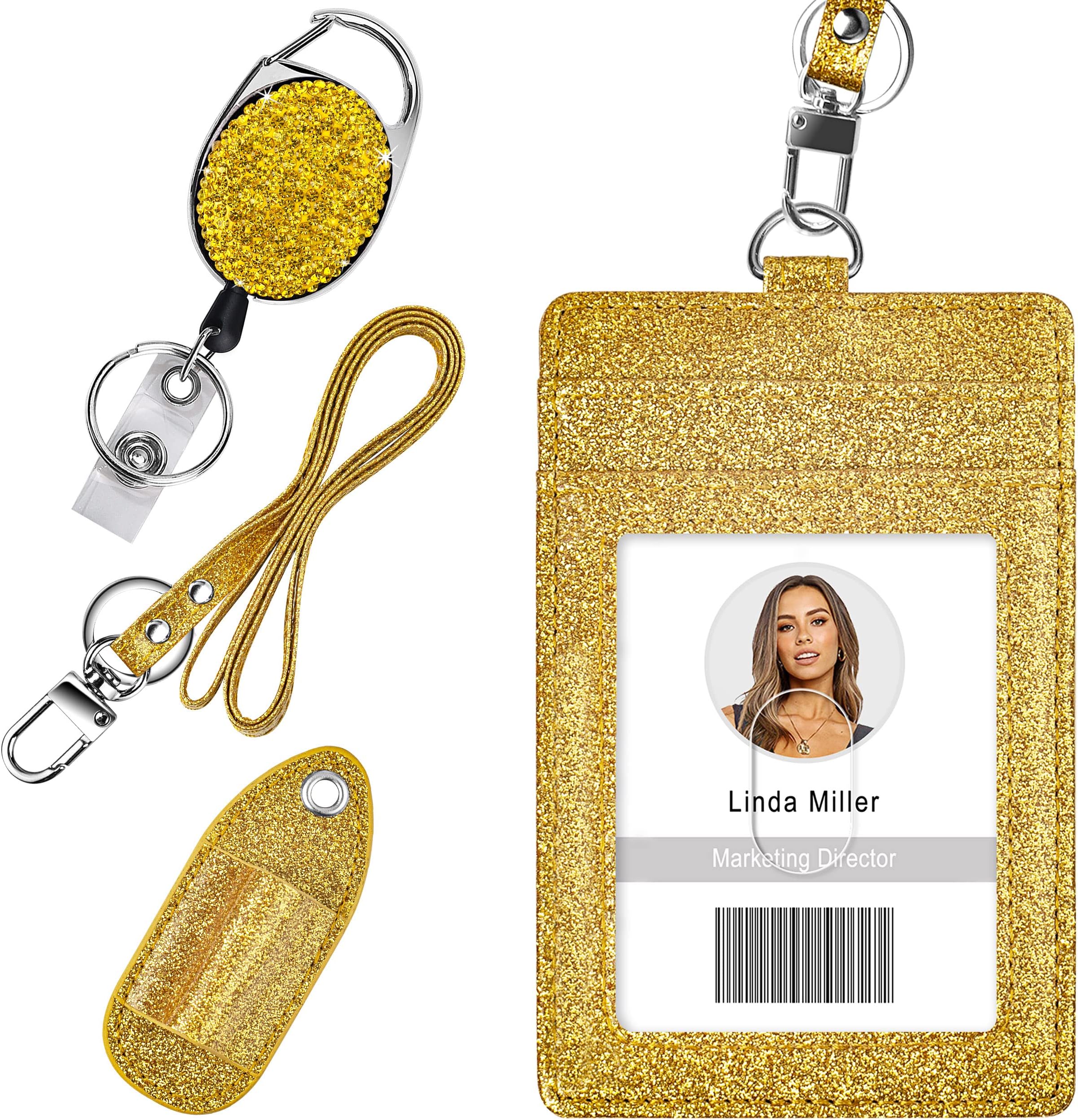 Retractable ID Badge Holder, Multipurpose Bling Rhinestone