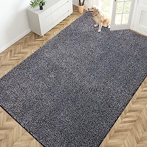 PURRUGS Easy Care Area Rug 6ft x 9ft, Non-Slip Washable Entryway Rug, Stain Resistant Accent Rug for Hallway, Living Room, Bedroom and Mudroom, Bluish Grey-Black
