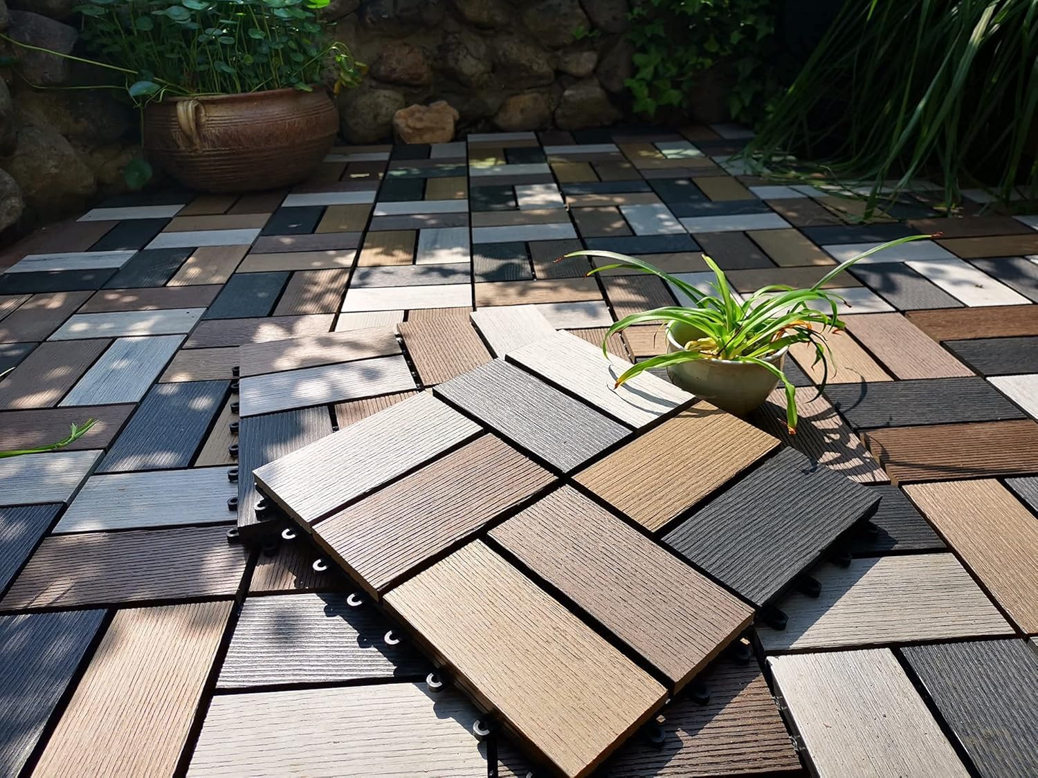 buimpome WoodPlastic Composite Patio Deck Tiles,DIY Interlocking