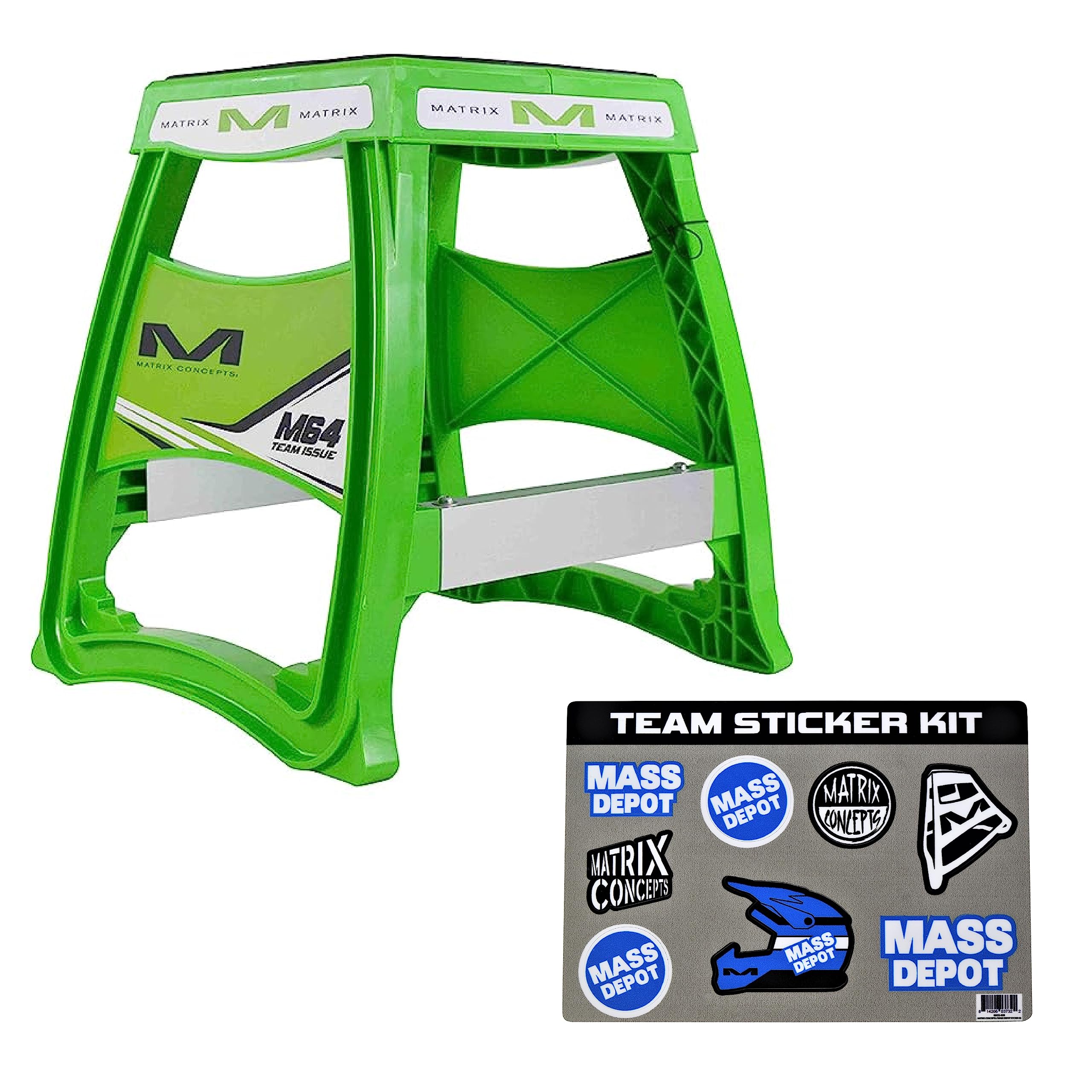 Matrix Concepts M64 Elite Stand Lightweight Polycarbonate Construction with Anti-Flex Support for Off-Road, Motocross, & Supercross Includes Sticker Pack (Green)