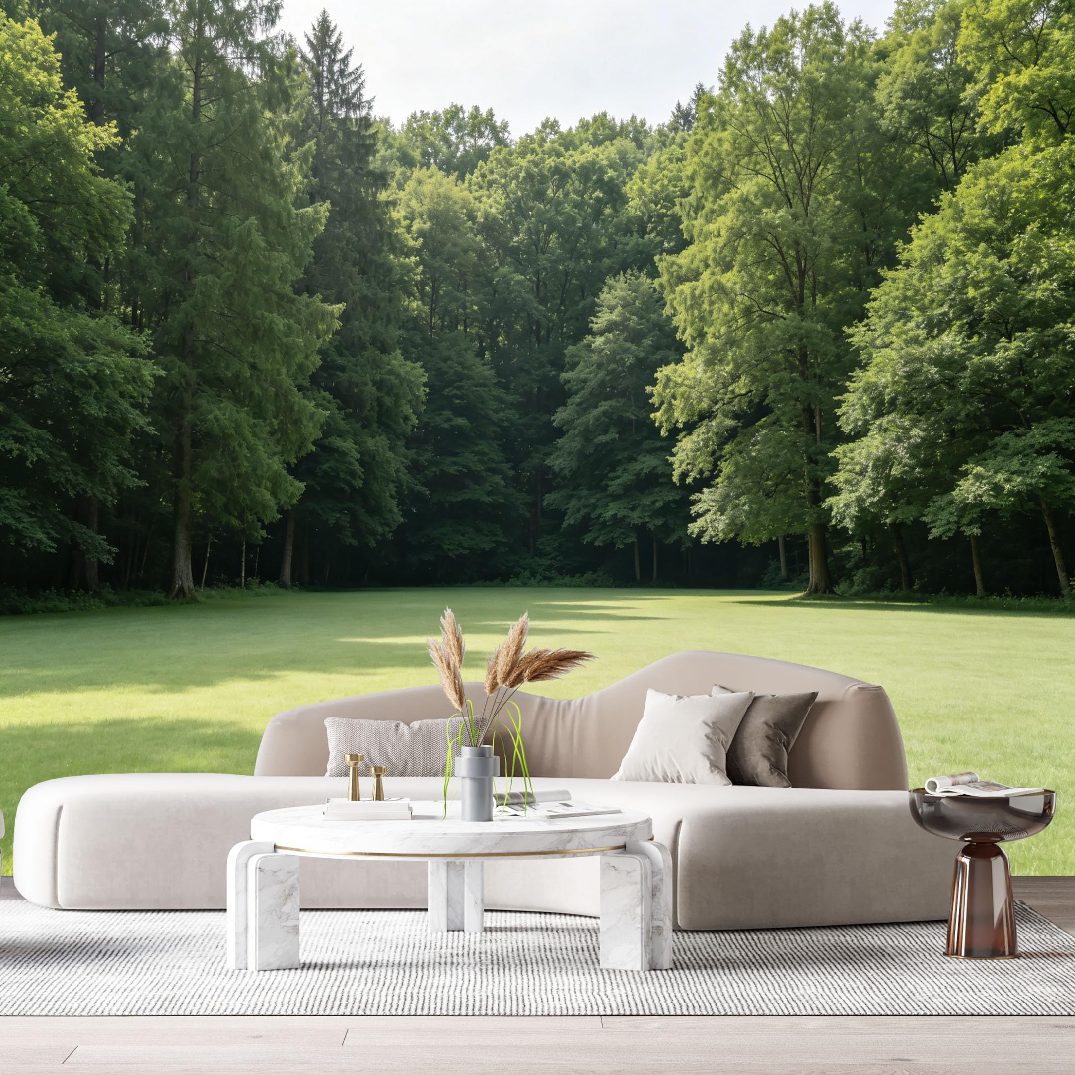Custom Size Wall Murals Forest Landscape Sunlit Meadow Trees Natural Greenery SelfAdhesive Wall Fabric Removable Large Wallpaper for Photo Living Room