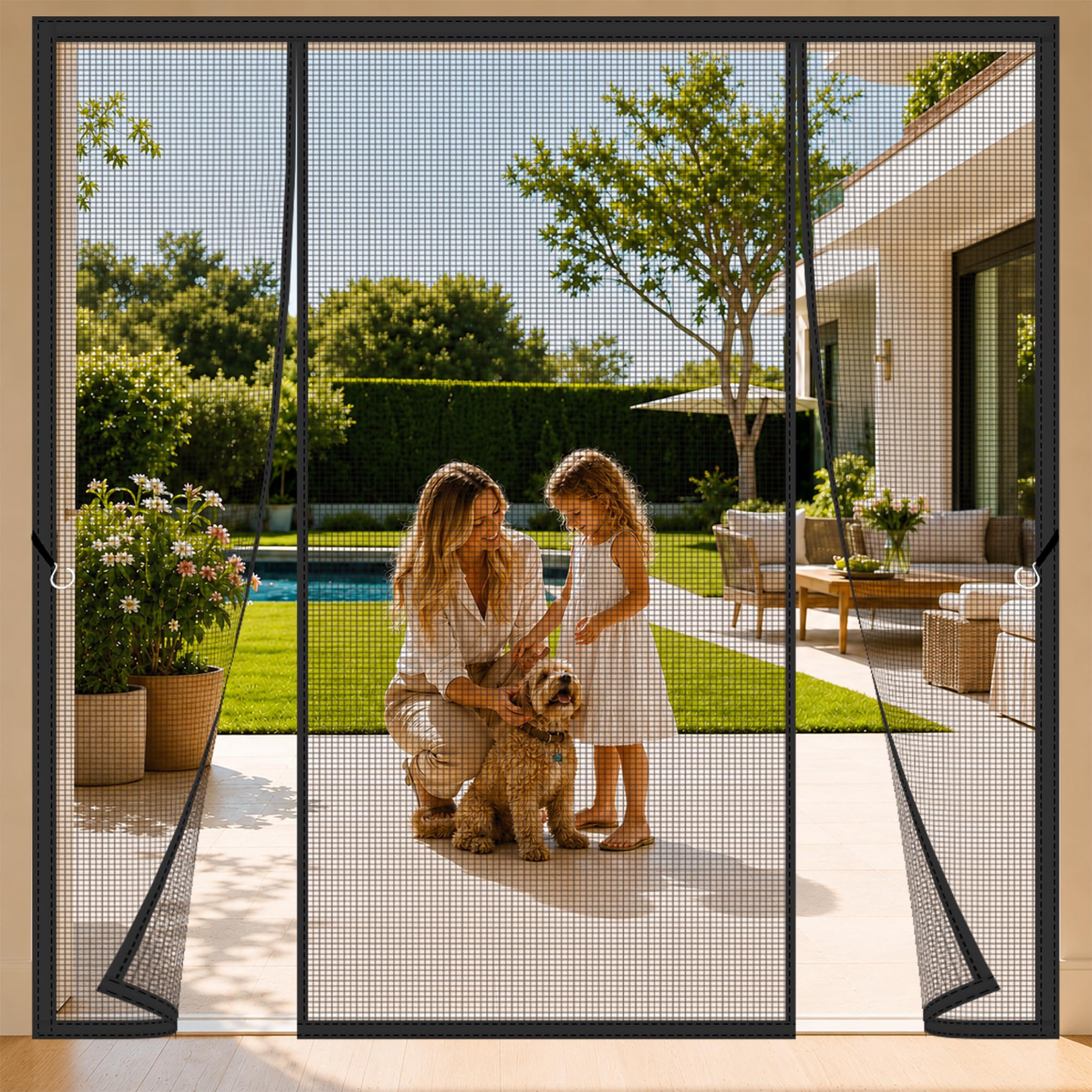 Wlmldm Black Fly Screens For French Double Doors 175X235cm Large Opening Reinforced Top Middle Anti-Tearing Net With Powerful Magnets For Modern Homes With Big Glass Doors And Open-Plan Layouts