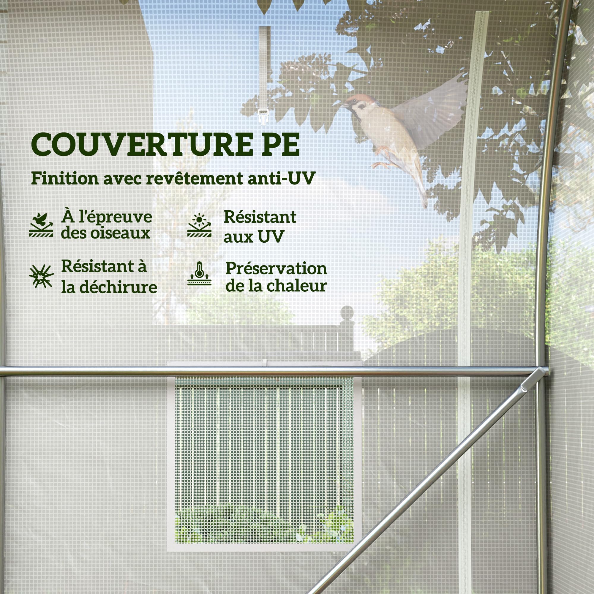 Outsunny Serre de Jardin 6 m² 3 x 2 m avec 1 Porte + 2 parois latérales zippées enroulables, 6 fenêtres, Acier galvanisé PE Haute densité 140 g/m² Anti-UV Blanc