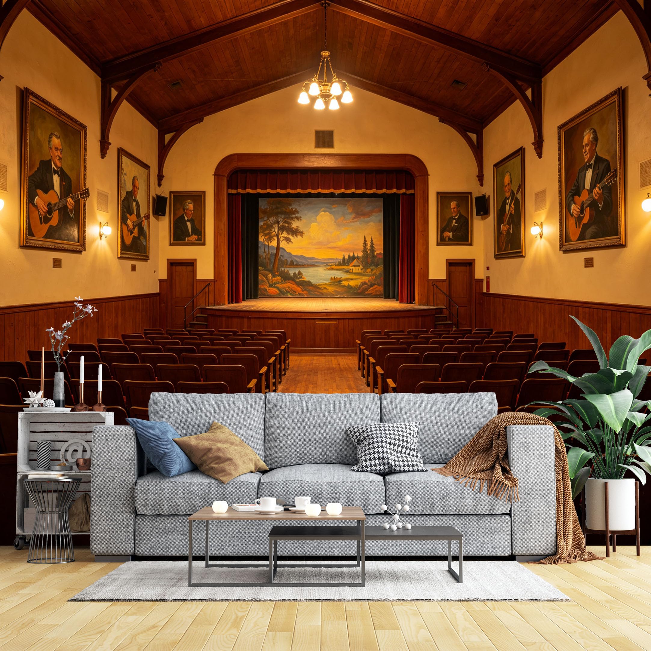 Lcythiazole Ch260604099 Custom Size Wall Murals Vintage Wood Indoor Concert Hall Wall Stickers Self-Adhesive Wall Fabric (No Pvc) Removable Wallpaper For Living Room Bedroom