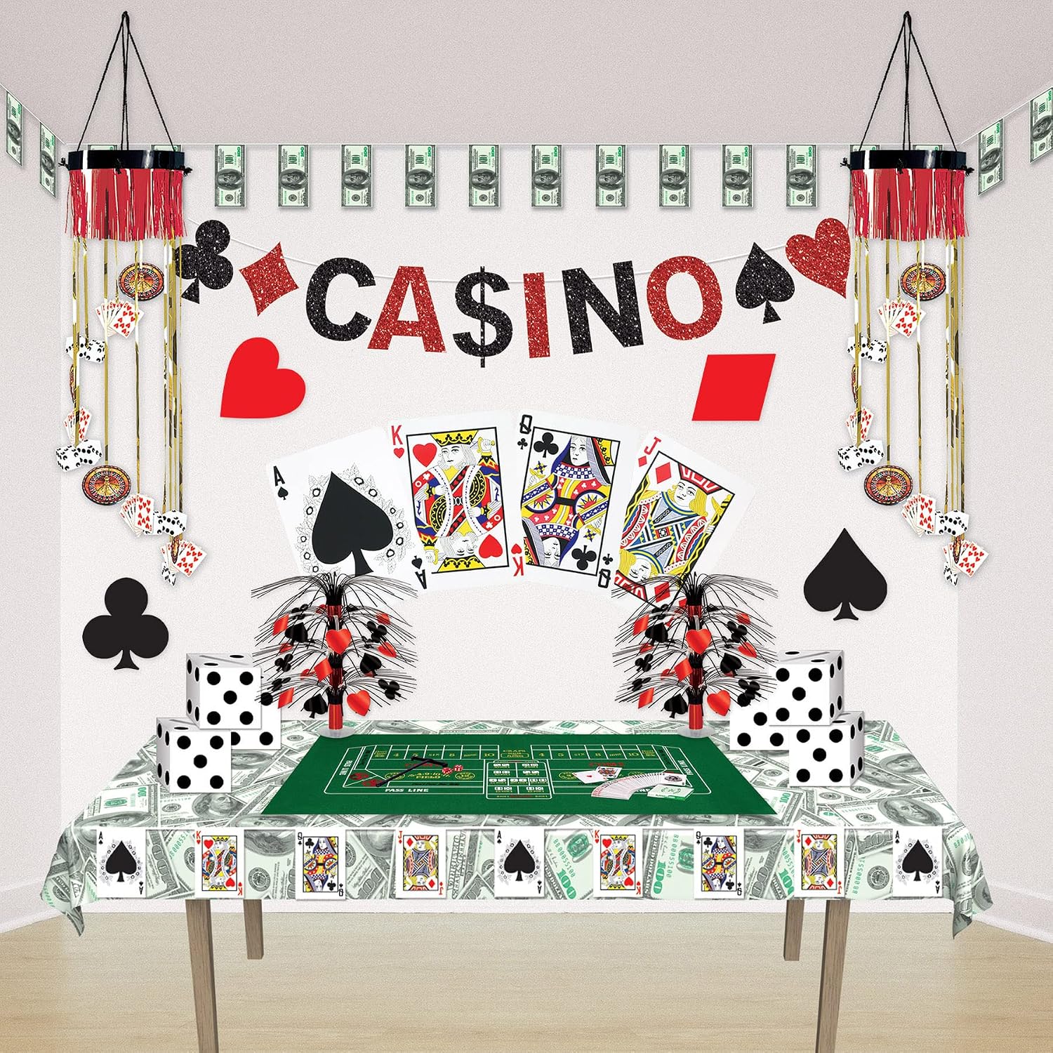 Beistle Card Suit Cutouts – 4-Pack Double-Sided Casino Theme Decorations Featuring Hearts, Spades, Clubs & Diamonds for Poker Nights, Vegas Parties, Blackjack Events & Game Room Décor, 15½”–16½”