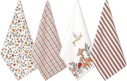 Folkulture Juego de 4 toallas de cocina con lazo para colgar, 100% algodón reciclado para secar platos, paños de cocina de 28 x 20 pulgadas o