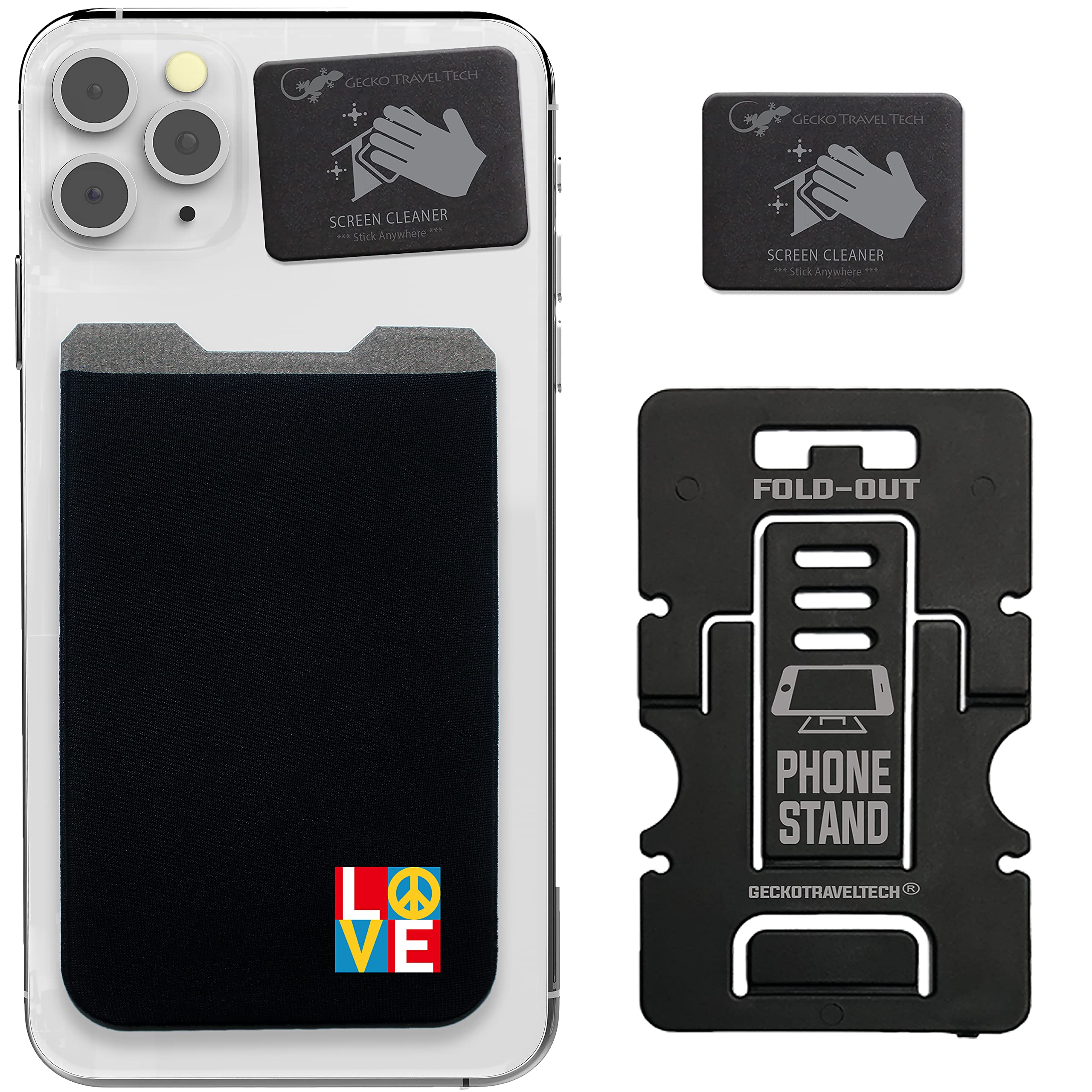 Gecko Travel TechPhone Wallet Adhesive Card Holder Pouch Stick on Lycra Pocket for Carry Credit Cards (Pink/White)