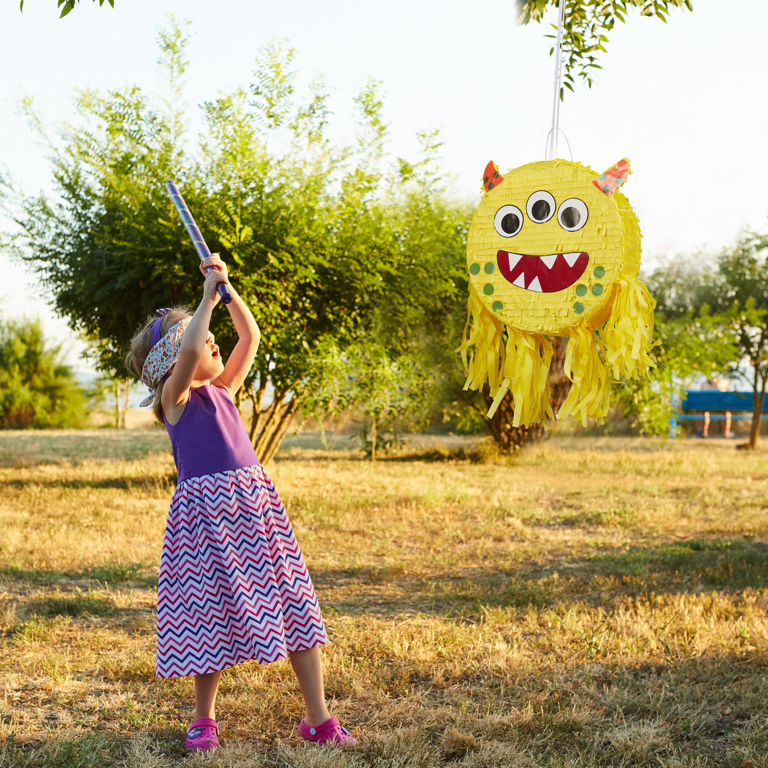 Relaxdays Pignatta Mostro, Piñata Vuota da Appendere e Riempire, Gioco da Festa di Compleanno, Bambini e Adulti, Giallo