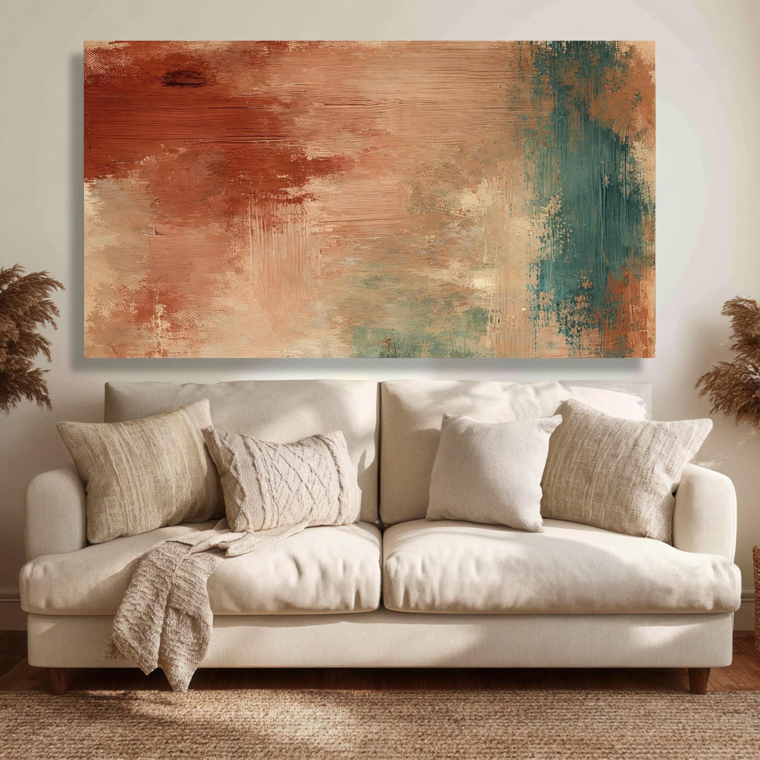 LMYSXAOZ Wall Canvas Artwork, Rustic Abstract Art, Earth Tone Painting, Neutral Home Decor, Brown Green Brush Strokes(65x130cm/Frameless)