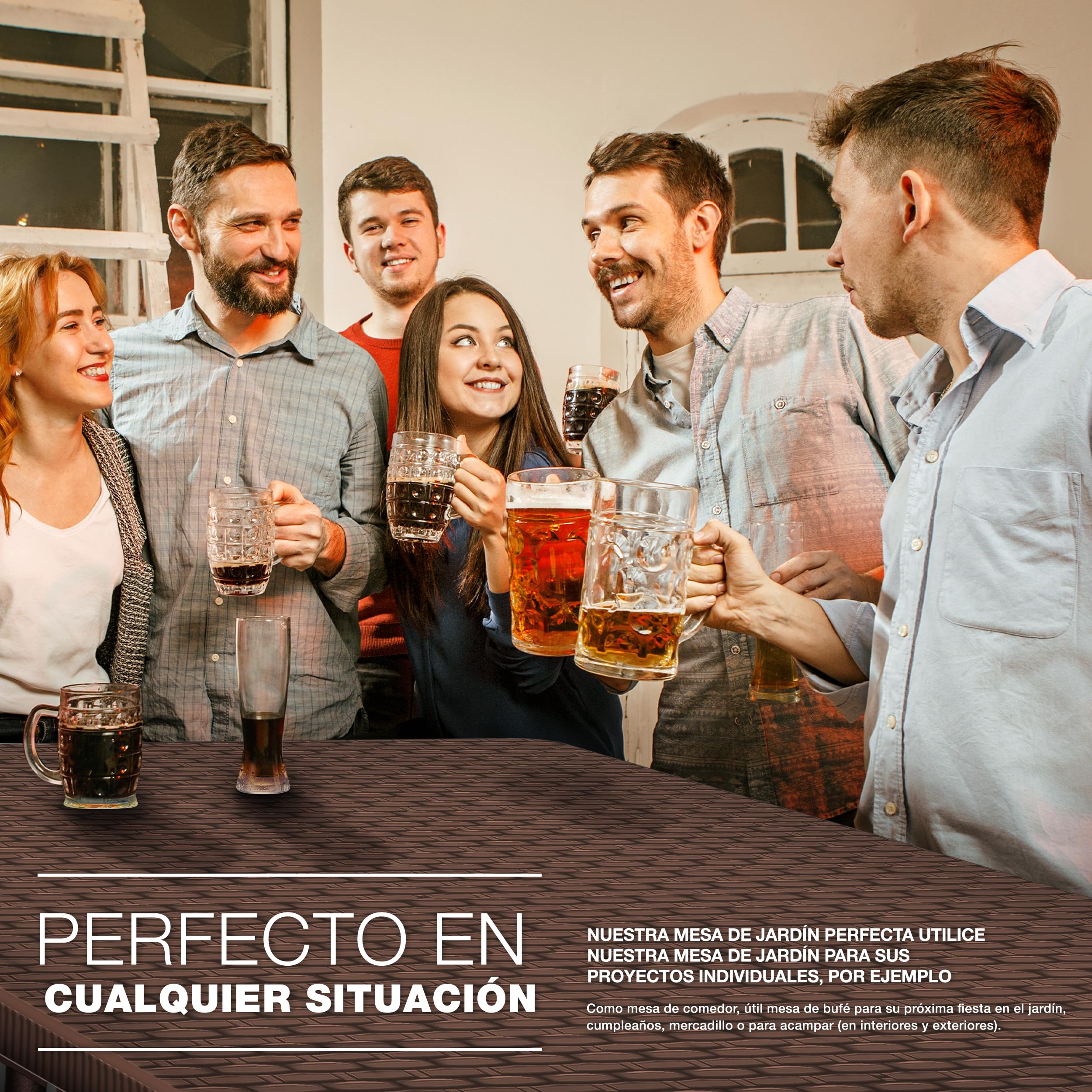tillvex Mesa Plegable Multifuncional 180 x 75 cm Óptica Ratán | Mesa Portátil Multifuncional para Terraza, Exterior, Balcón, Picnic | Mesa de Camping para 6 Personas