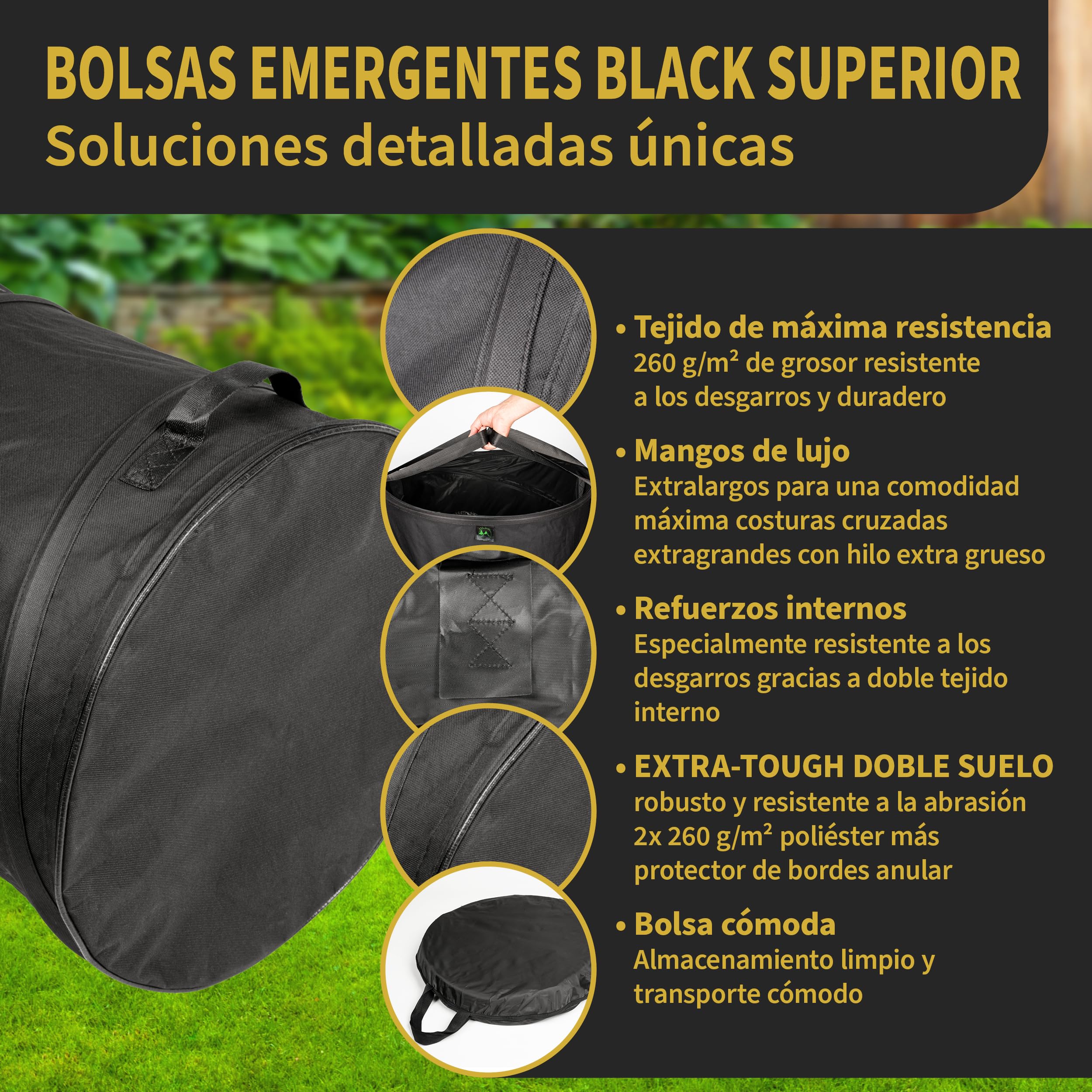 TTL Commerce TTL Garden Black SUPERIOR - Saco de jardín plegable (85 L, base doble, 260 g/m², extra estable, 600D Oxford, 85 L, plegable), 180323-003