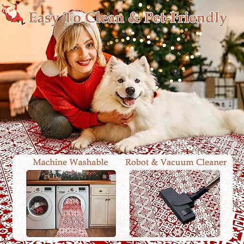 Miniatura 6 de WondRg Alfombra de Navidad de 5 x 7 pulgadas, diseño de copo de nieve rojo, para dormitorio, sala de estar, alfombra grande suave, antideslizante,