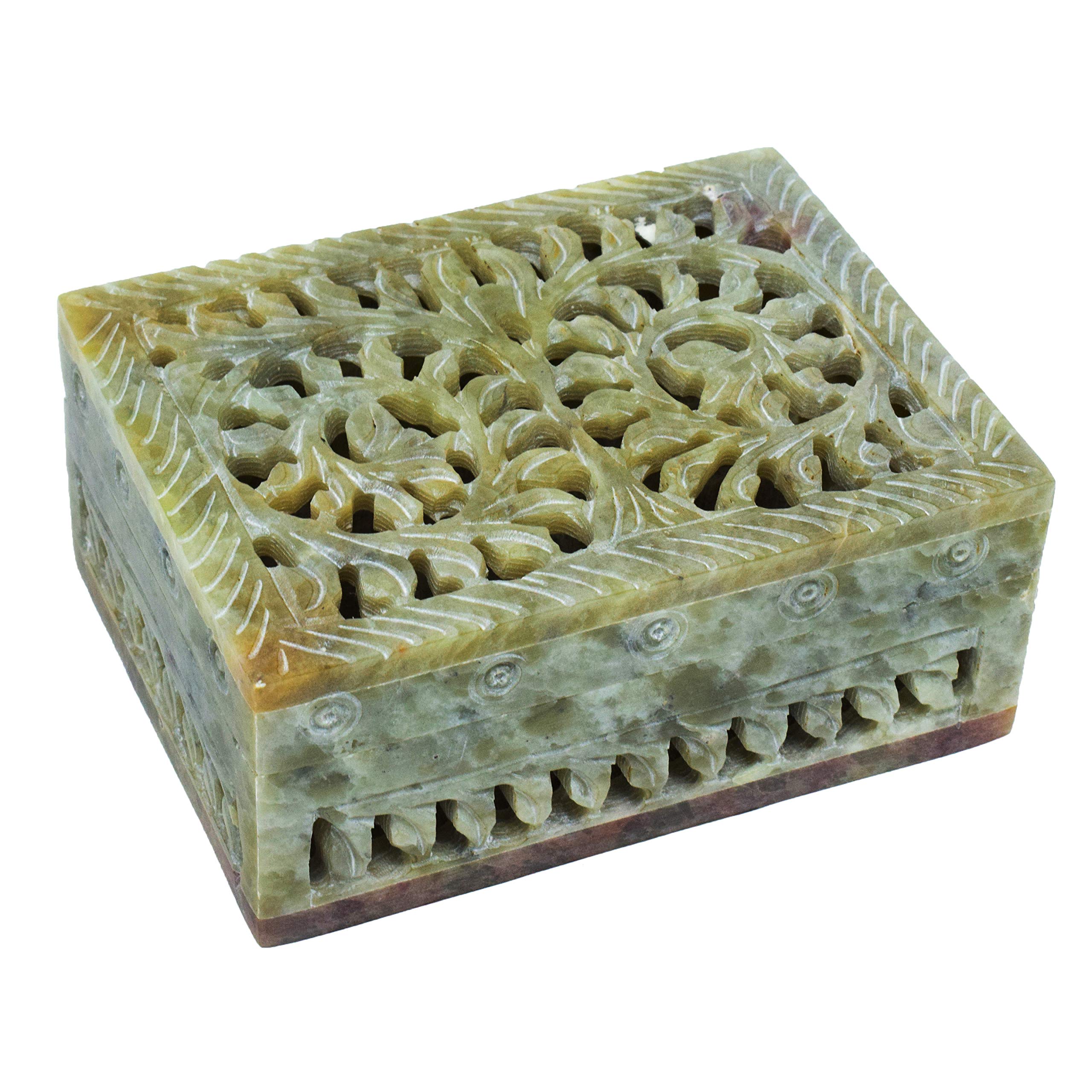Hashcart Floral Carving Decorative Marble Box for Jewellery Storage/Designer Box for Gifts (4 Inch)