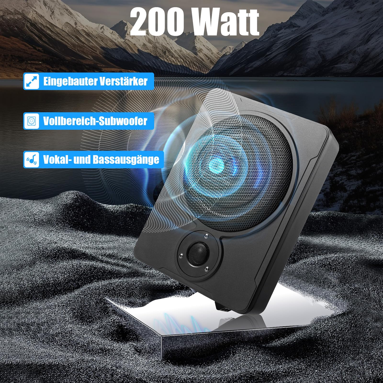 Subwoofer sottosedile per auto, subwoofer attivo sotto il sedile, amplificatore attivo per auto, altoparlante attivo e subwoofer con cavo di collegamento abbinato, woofer attivo per auto, camion