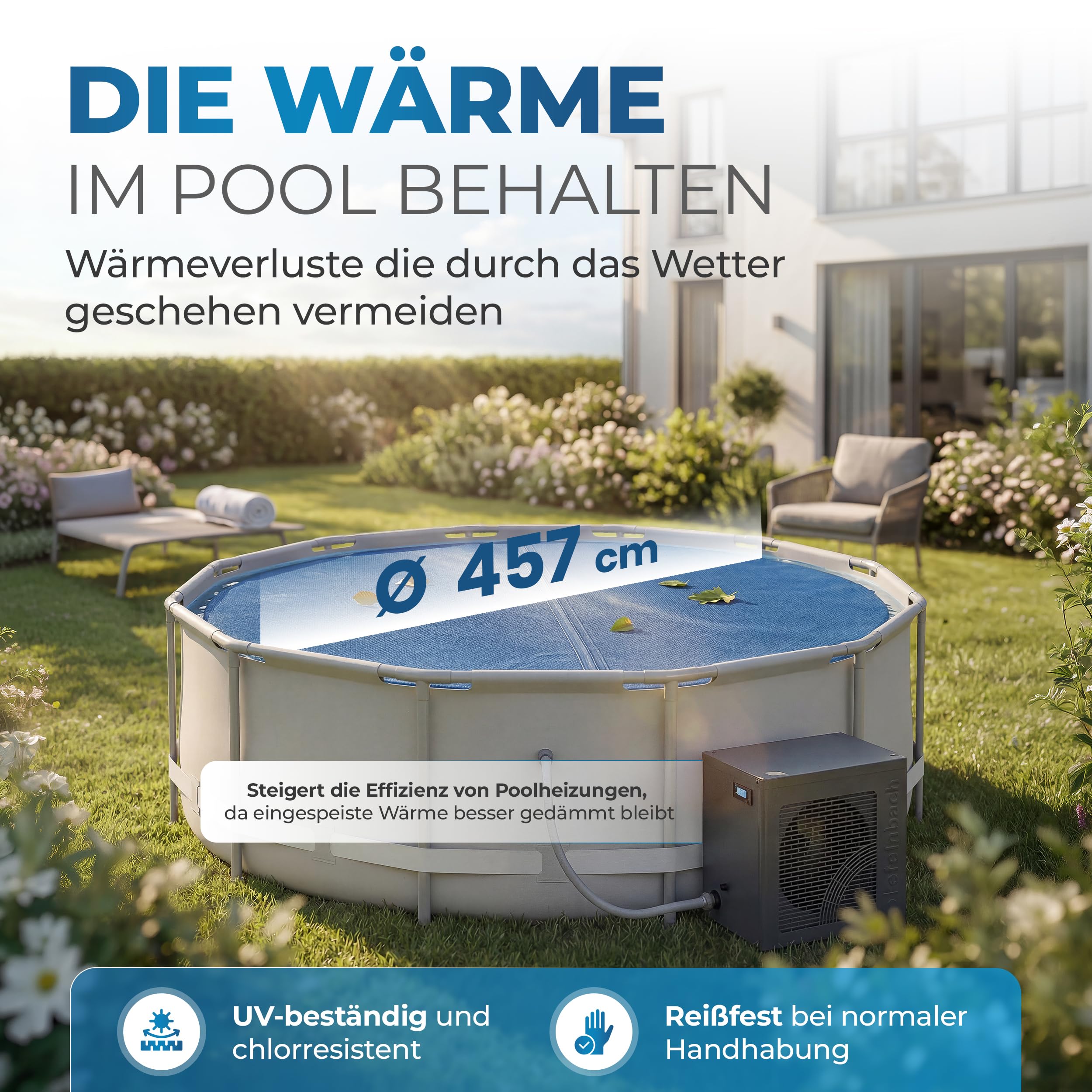 Miganeo Premium Pool Solarplane rund Ø 457 cm | Solarfolie für Pools | schwarz-blau und zuschneidbar | runde Solarabdeckung mit Ø 457 cm für bessere Wärmespeicherung in Pools durch Poolheizung