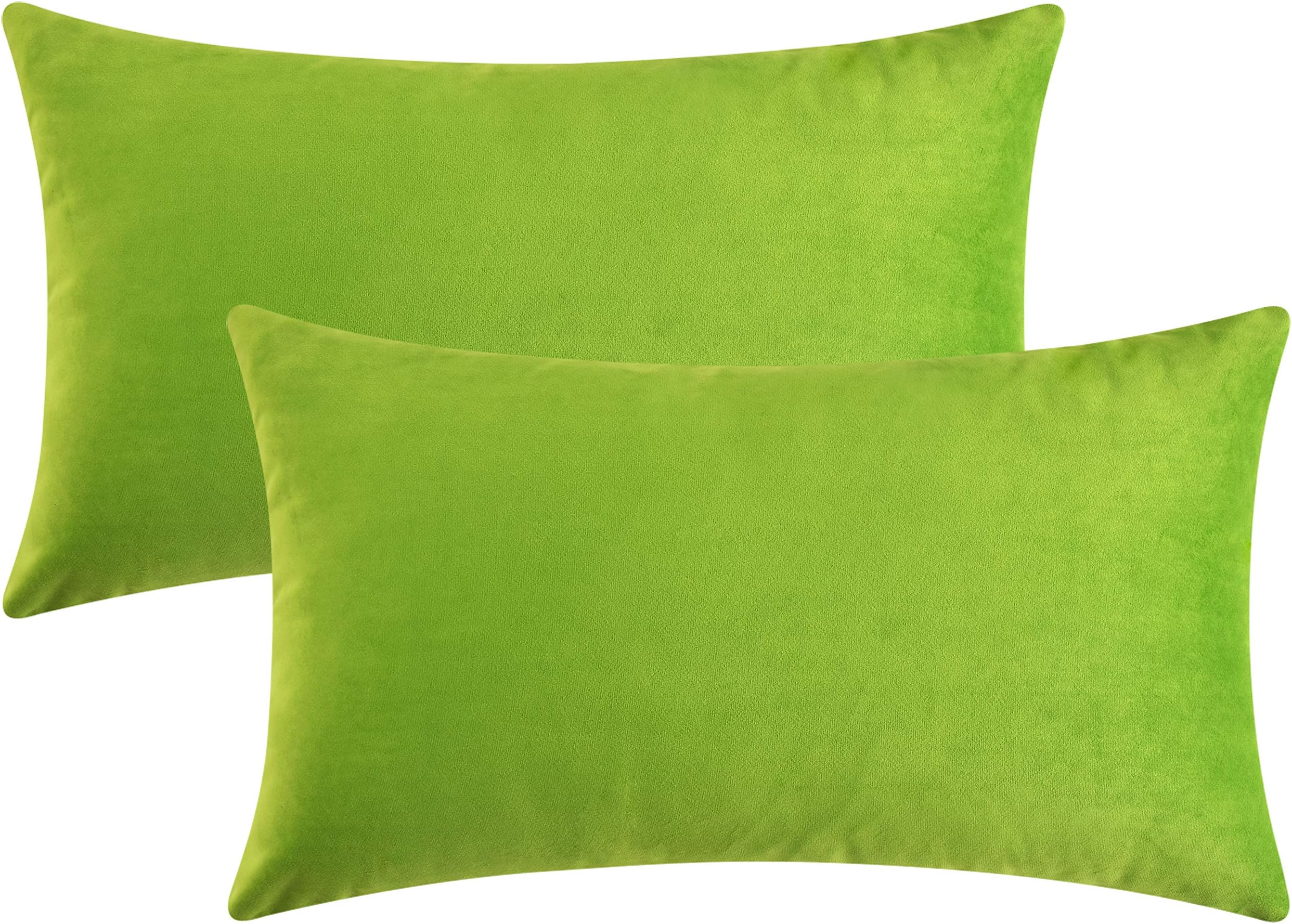 Mixhug Set of 2 Cozy Velvet Rectangle Decorative Throw Pillow Covers for Couch and Bed, Chartreuse, 12 x 20 Inches