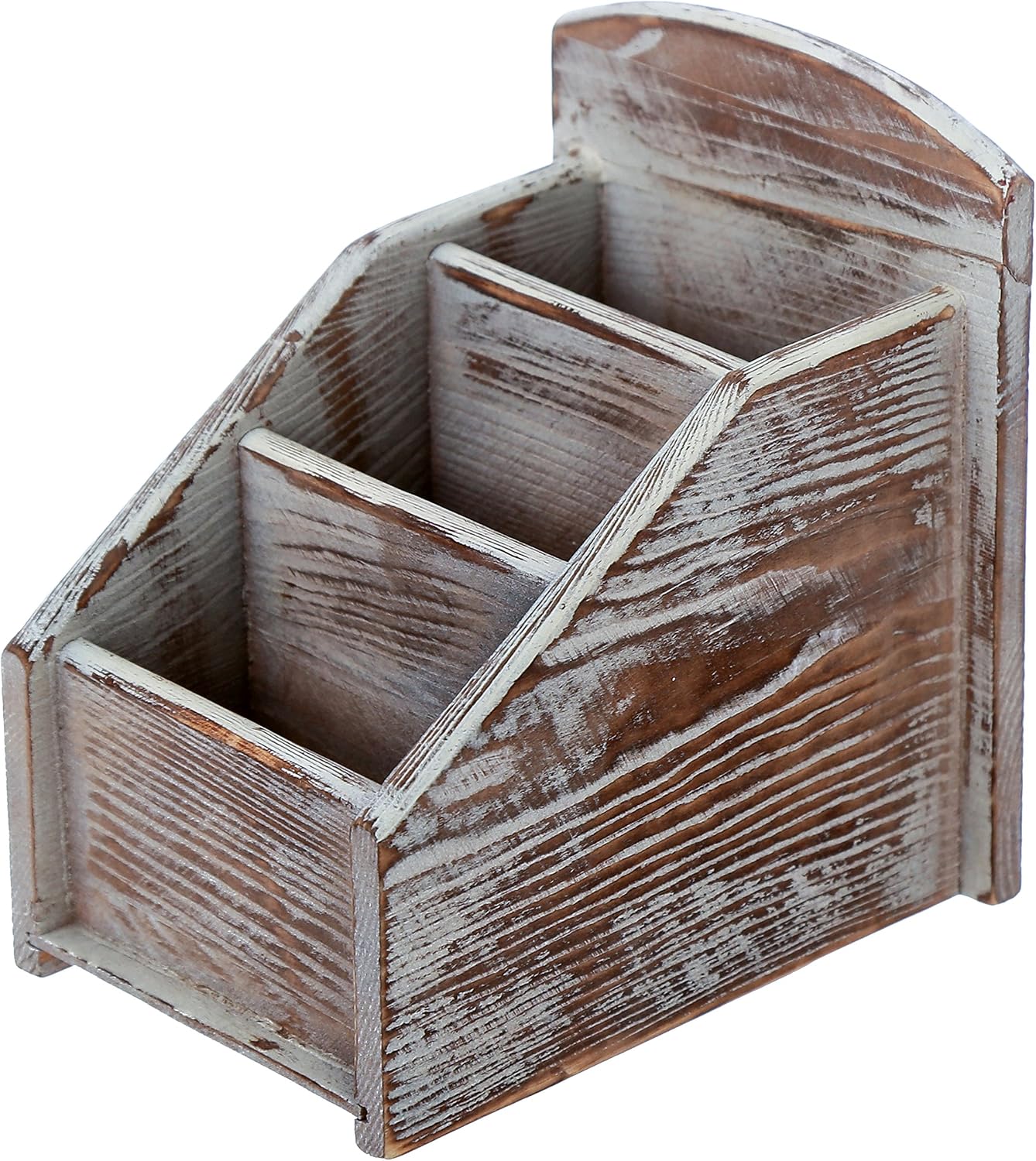 MyGift Rustic Torched Wood Remote Control Holder for Table, 3 Slot Multipurpose Organizer Storage Caddy