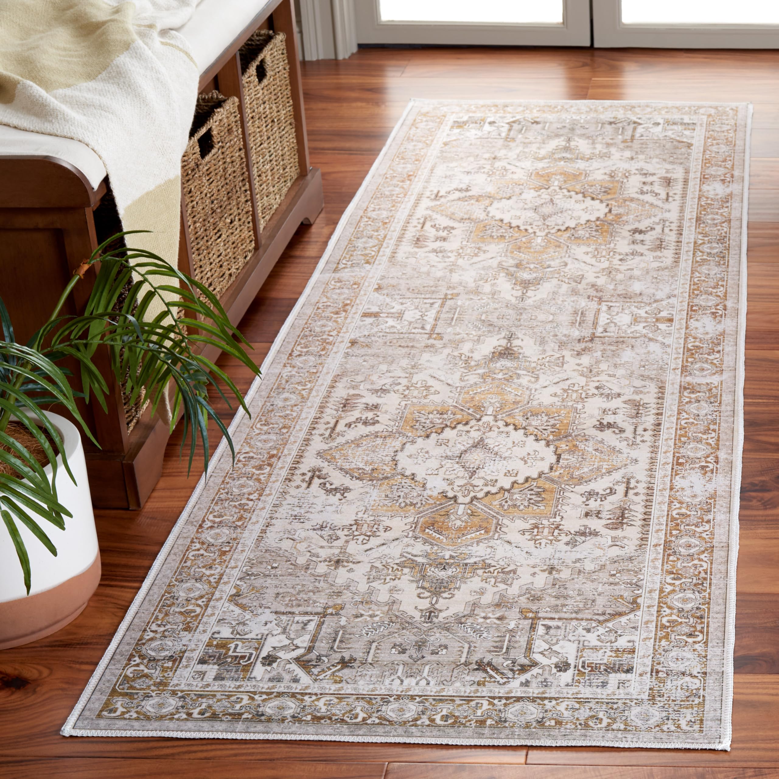 Safavieh Tapis Traditionnel Lavable Arizona - Beige et Or 76 x 244 cm