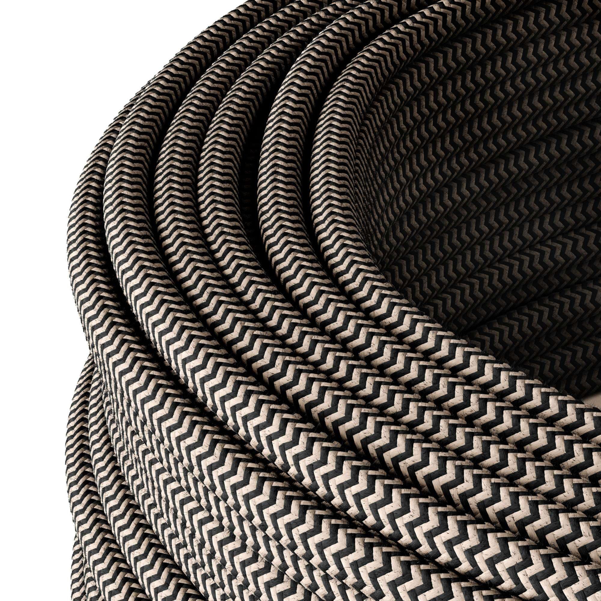 Kabel tekstylny do elastycznej instalacji elektrycznej (H05VV-F), kabel materiałowy 3 x 1,5 mm², kabel tekstylny natynkowy, kabel instalacyjny, czarny lniany - 50 metrów