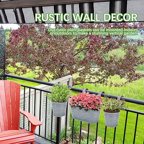 Miniatura 4 de PerGar Macetas de metal vintage para colgar en la pared, maceta rústica, soporte para plantas con ganchos desmontables y agujero de drenaje para