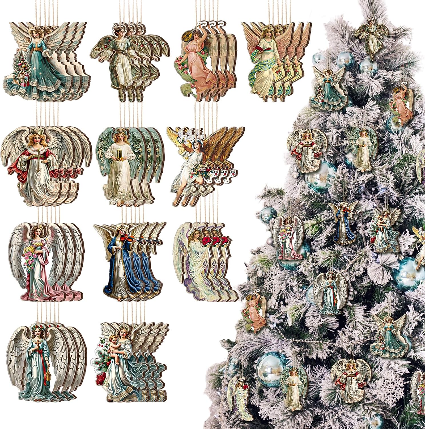 Ovveroche 36 PCS Vintage Angel Christmas Tree Ornaments — free download