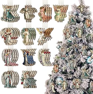 36 PCS Vintage Angel Christmas Tree Ornaments, Wooden Rustic Hanging Xmas Tree Decoration Retro Small Angel Farmhouse Indoor Decor for Crafts Gift Holiday Tags