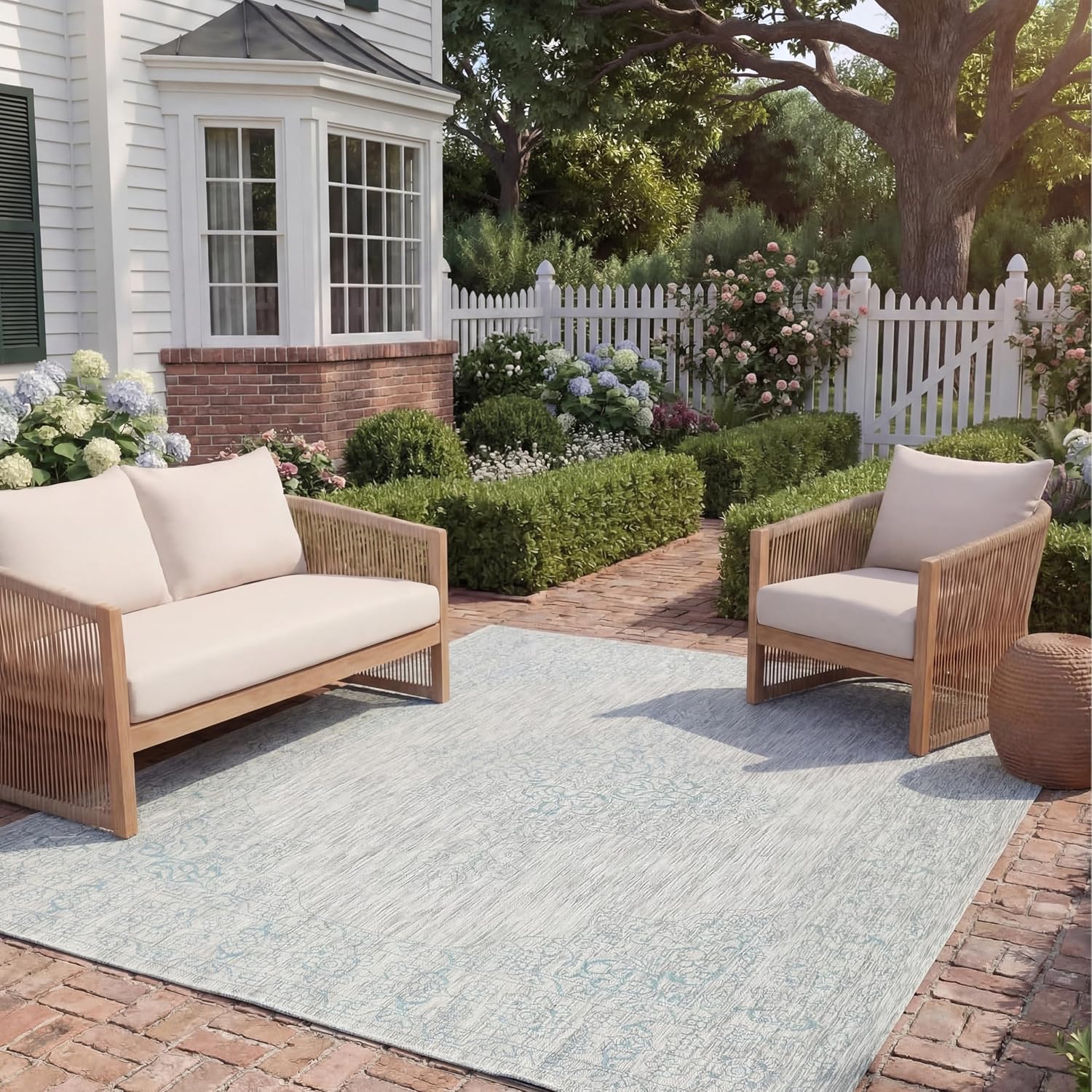 SAFAVIEH Courtyard Collection 8' x 11' Grey / Aqua CY8232 Indoor/ Outdoor Waterproof Easy-Cleaning Patio Backyard Mudroom Area-Rug