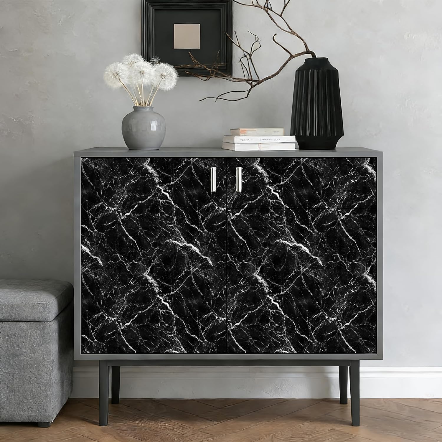Smoke Marble Peel and Stick Wallpaper,(Black & White) Granite Modern DIY Renter Friendly Wall Paper for Home Decor | 17.7" x 236", Self-Adhesive, Waterproof Vinyl