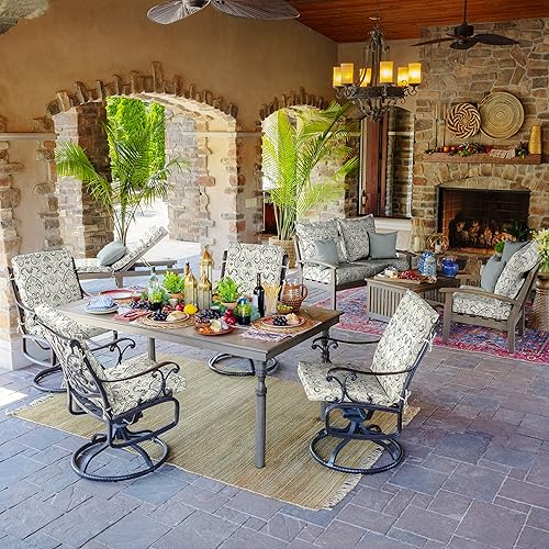 Miniatura 9 de Arden Selections Juego de cojines de asiento profundo para exteriores de 24 x 24 pulgadas, damasco Aurora neutro