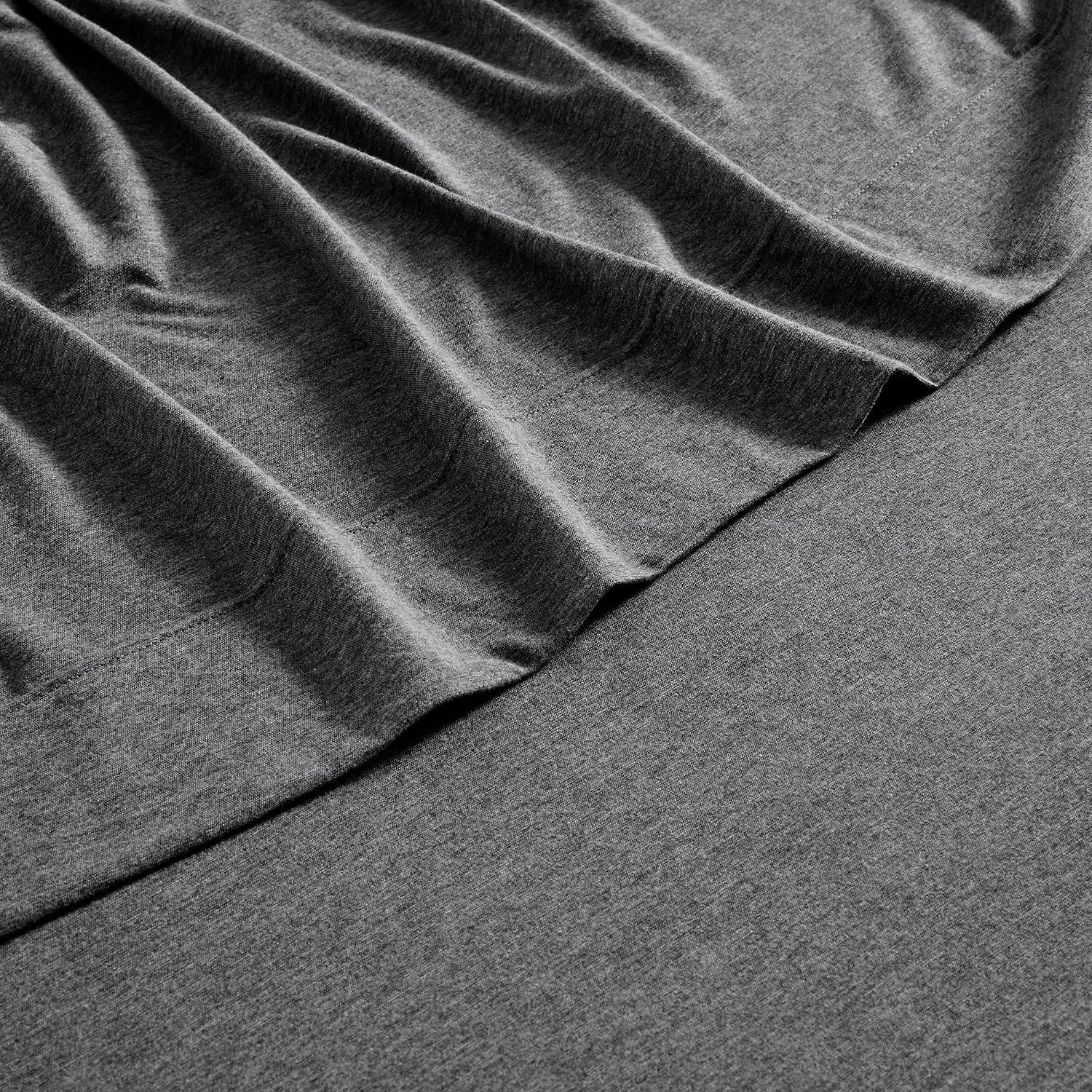 SLEEP ZONE Jersey Knit Cotton Twin Bed Sheets Set for Kids 3 Piece - Luxury Heather Super Soft and Stretchy Sheets & Pillowcases Set for All Seasons (Dark Grey, Twin)