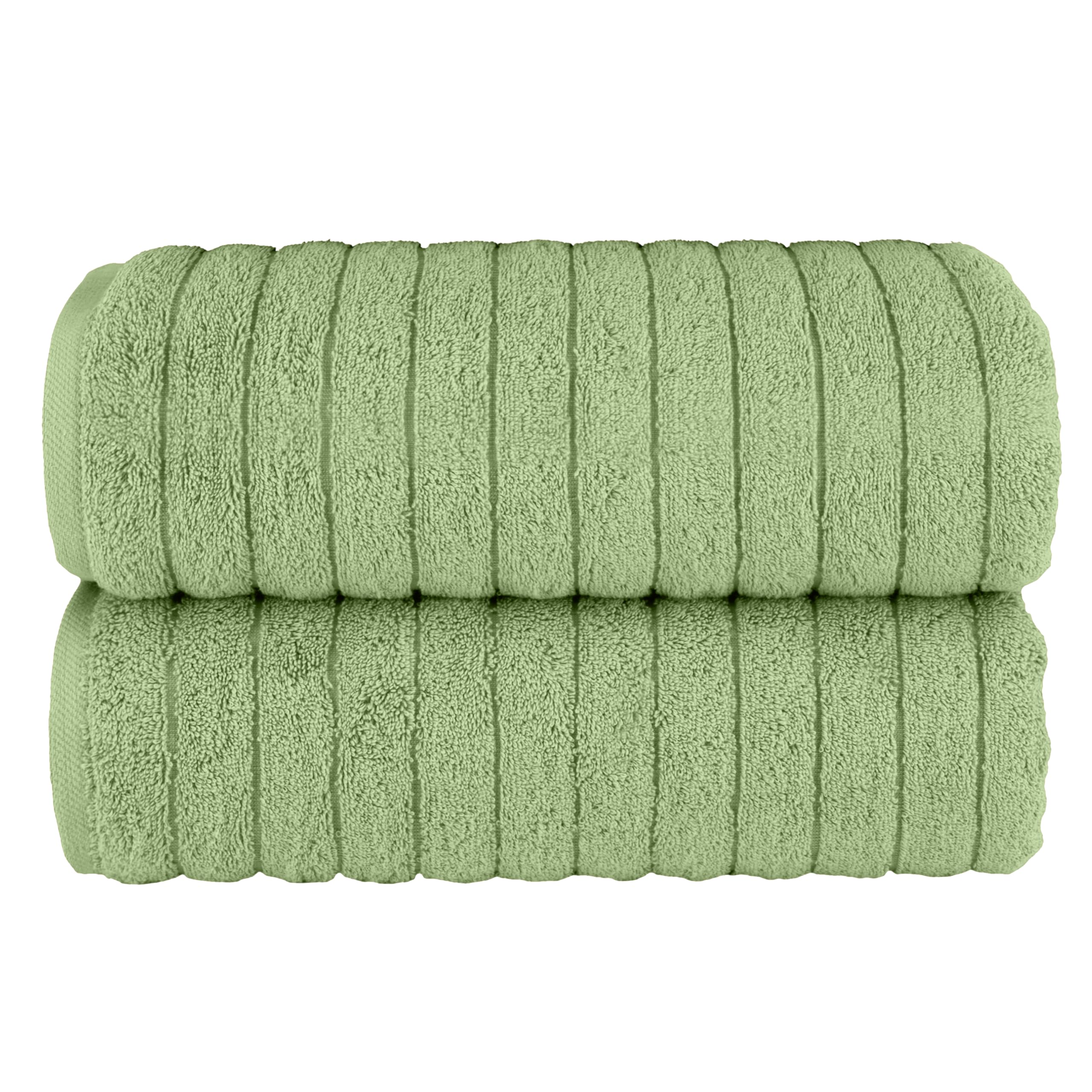 Elegant Comfort 100% Turkish Cotton Corduroy Ribbed Luxury Soft 2 Pack Bath Towels 27 x 54 Inch - Ultra Plush, Absorbent, Quick Dry, Hotel Spa Quality Towels for Bathroom Essentials, Sage