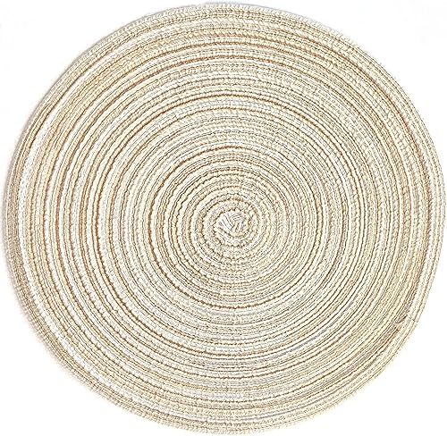 Miniatura 6 de ADIDO EVA Juego de 8 manteles individuales redondos trenzados, resistentes al calor, 11.8 pulgadas, para mesa de cocina, color beige