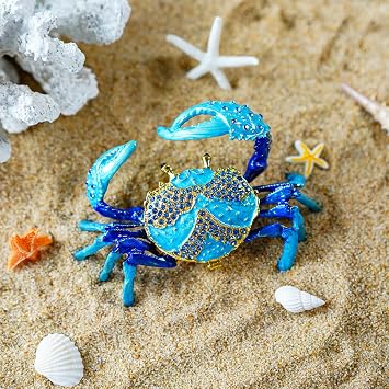 YU FENG 3.5 Inch Crab Trinket Box, Hinged Jewelry Box Animal Figurine