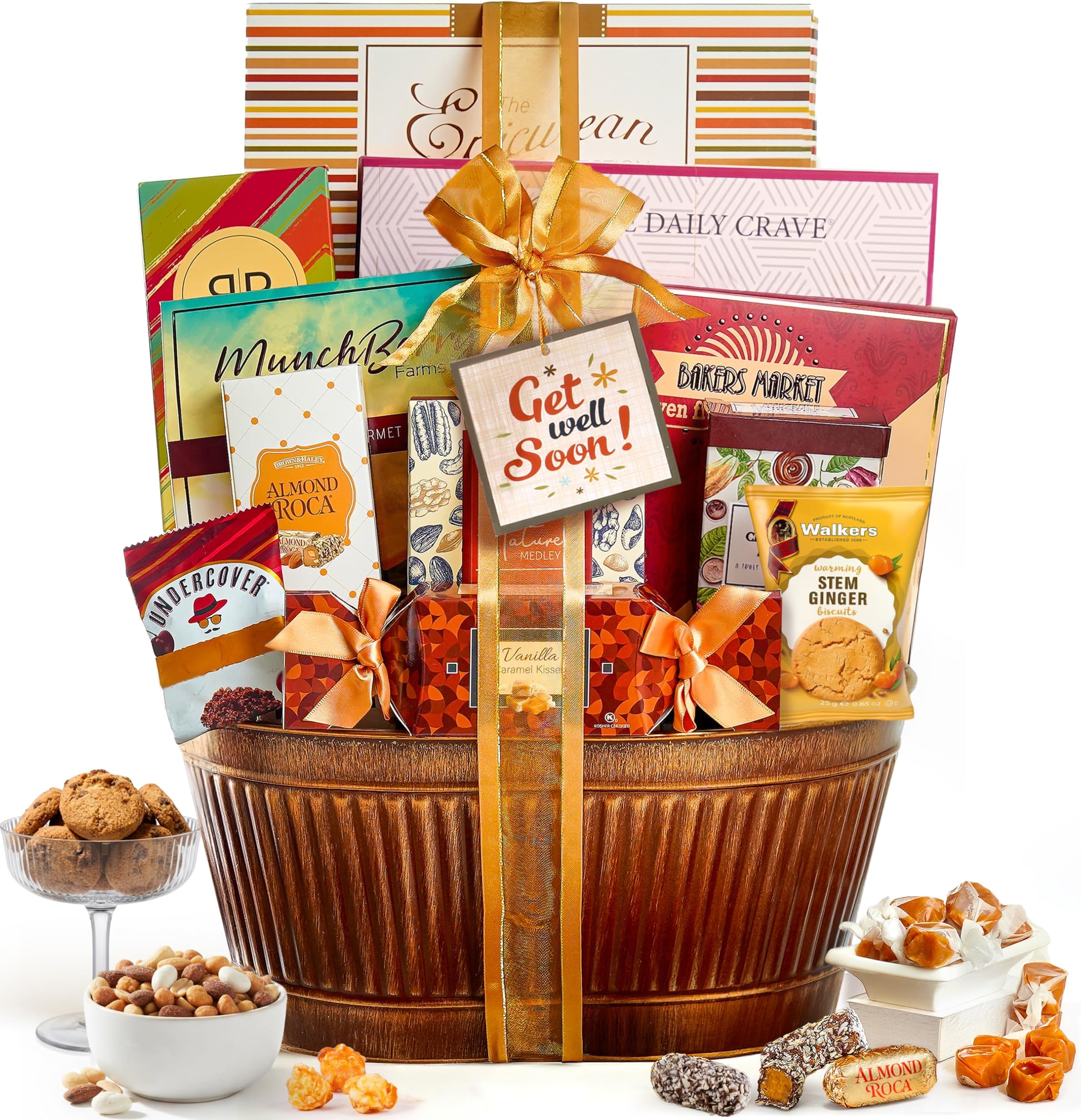 Broadway Basketeers Get Well Basket – Gourmet Care Package with Snacks & Treats - Get Well Soon Gift Baskets for Women, Men After Surgery - Feel Better Best Food Gifts to Send