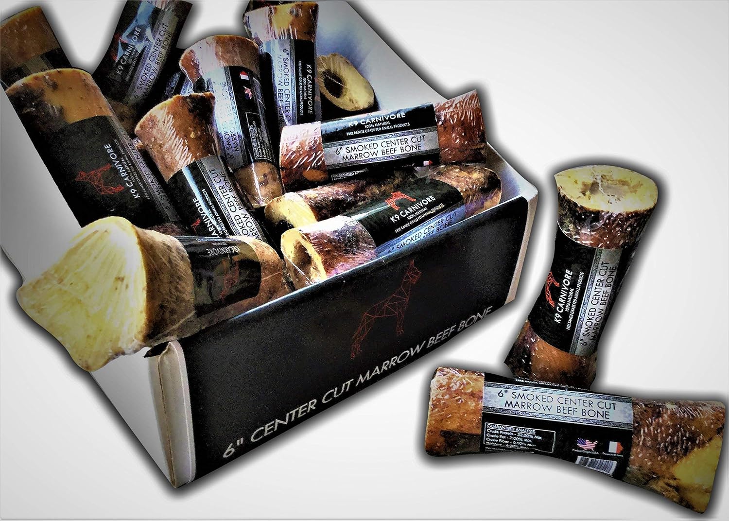 K9 CARNIVORE Center Cut Smoked Beef Marrow Bone (Wrapped) - 6” Long, Highly Digestible, Healthy & Natural Dog Treat Chews Made in USA -…