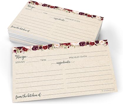 321Done Recipe Cards - Set of 50, Double-Sided Thick 3x5 Blank Recipe Cards, Tan Kraft Red Roses Design for Bridal Shower & Wedding Gift, Made in USA