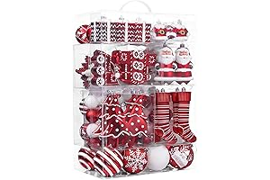Valery Madelyn Christmas Tree Ornaments Set: 155 ct Red and White Shatterproof...