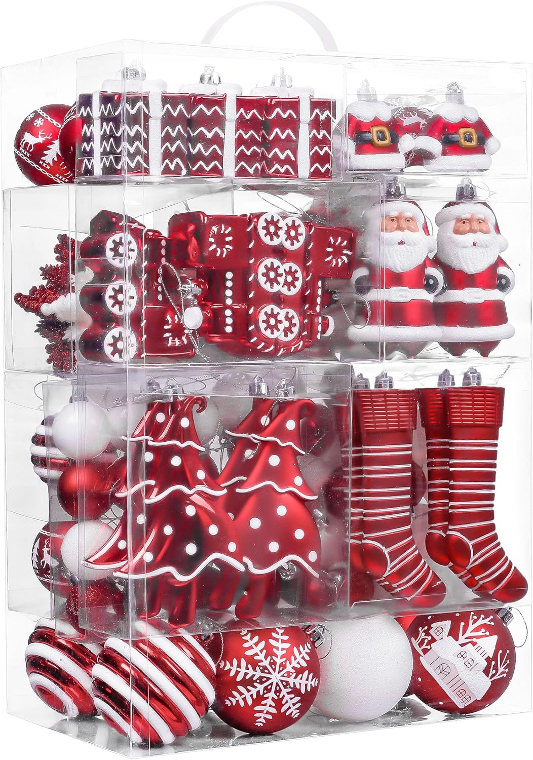 Valery Madelyn Christmas Tree Ornaments Set, 155ct Red and White Shatterproof Christmas Tree Decorations Bulk, Variety Traditional Decorative Hanging Ball Ornaments for Xmas Trees Holiday Party Decor