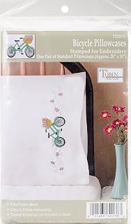 Tobin Stamped Pillowcases, Bicycle, 20" x 30" Embroidery Kit, white
