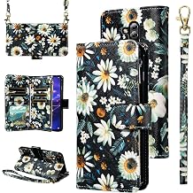 Wallet Case for Huawei Mate 20 Pro with Wrist Strap Crossbody Shoulder Strap Flower Leather 6+ Card Slots Zipper Purse Card Holder Stand Phone Cover Hawaii Mate20Pro Mate20 20Pro Girls Black