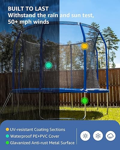 Miniatura 6 de BCAN Trampolín recreativo de 10 pies y 12 pies con recinto de red para niños, capacidad de peso de 450 libras, 480 libras, aprobado por ASTM,