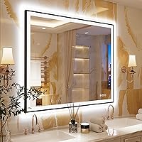 Vista 84 de 88x38 Large Light Bathroom Mirror - Backlit and Front Lighted LED Wall-Mounted Vanity Mirror Modern Rectangle Black Mirror, Dimmable, Anti-Fog