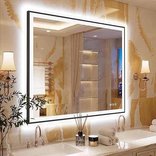 Vista 84 de 88x38 Large Light Bathroom Mirror - Backlit and Front Lighted LED Wall-Mounted Vanity Mirror Modern Rectangle Black Mirror, Dimmable, Anti-Fog