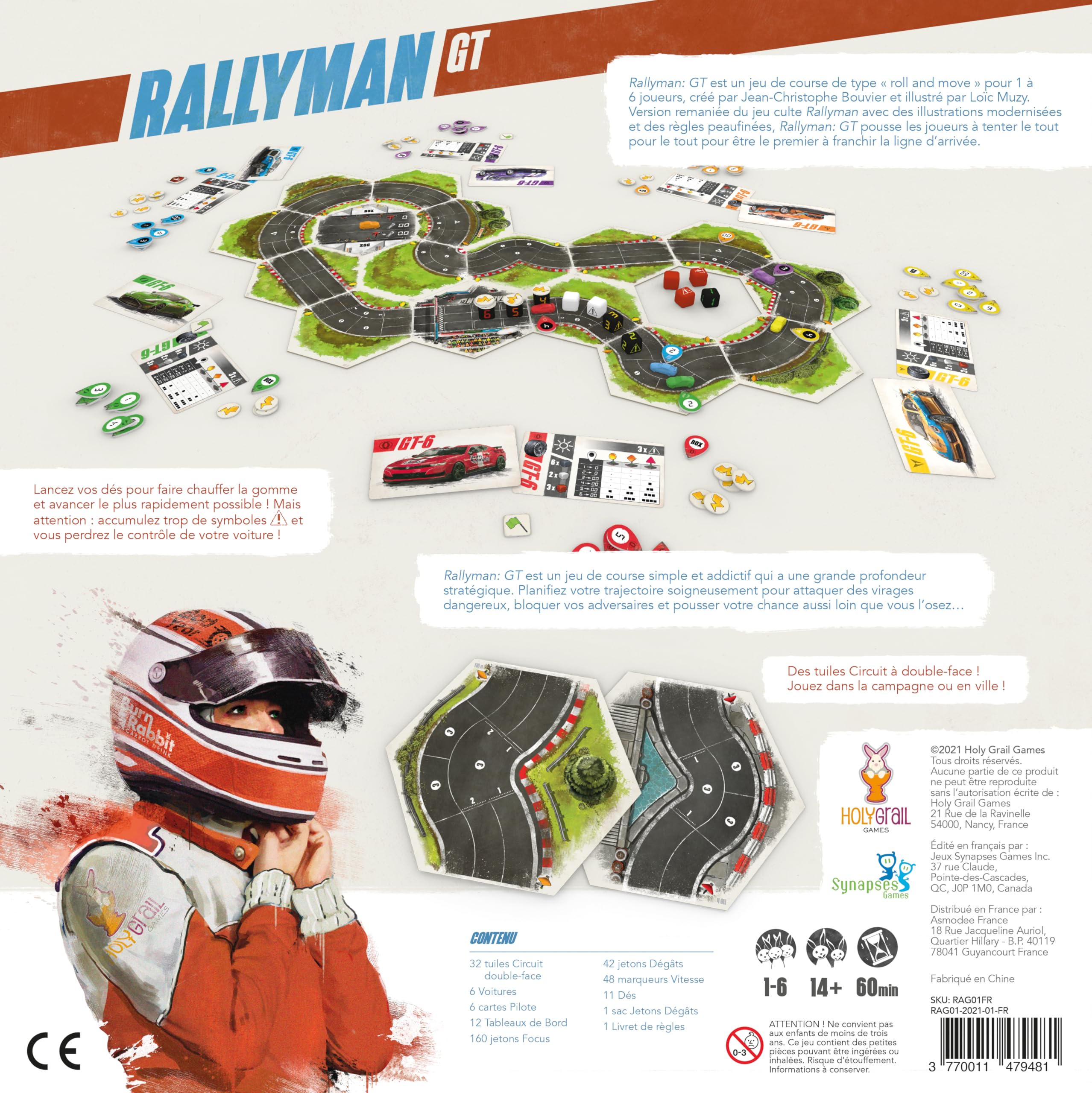 Synapses Games - Asmodee - Rallyman : GT - Jeux de société - Jeux de tuiles - Jeu de Course - Jeu Adulte et Enfant à partir de 14 Ans - 1 à 6 Joueurs - 60 Min - Version française
