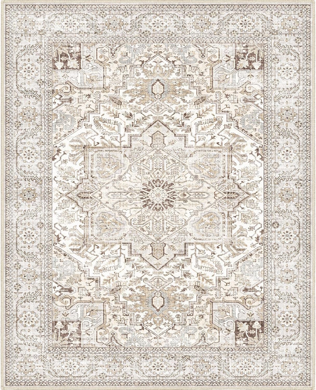 8x10 for Living Room Area Rugs, Large Machine Washable Non Slip Thin Carpet, Soft Indoor Luxury Vintage Distressed Carpets for Farmhouse Bedroom Home Office Clearance Carpet Area Rugs 8x10… Light Cream 8*10