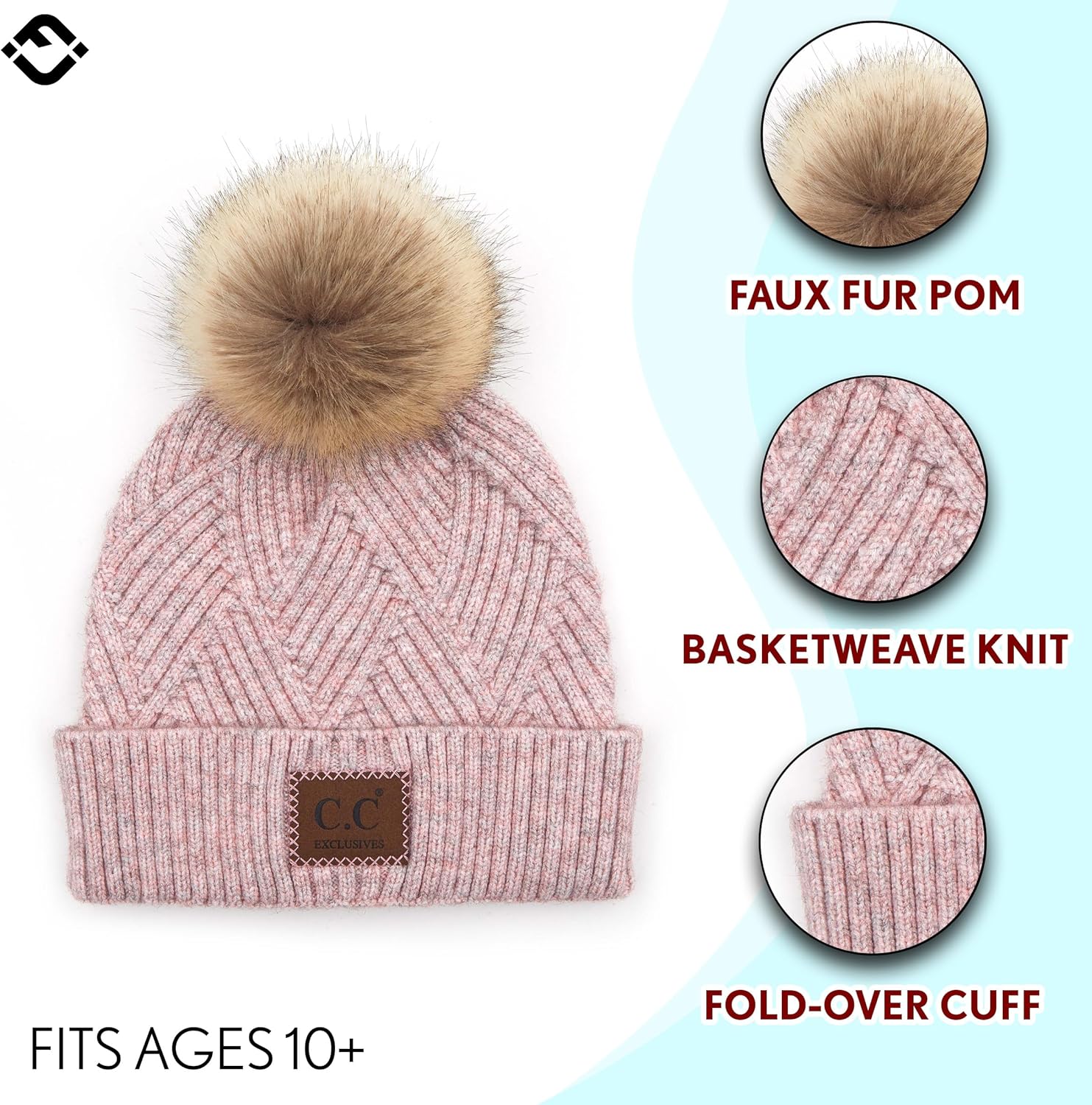 Funky Junque Women’s Pom Pom Beanie – Soft Knit Winter Hats for Women & Teens, Warm Fashionable Beanie with Faux Fur Poms