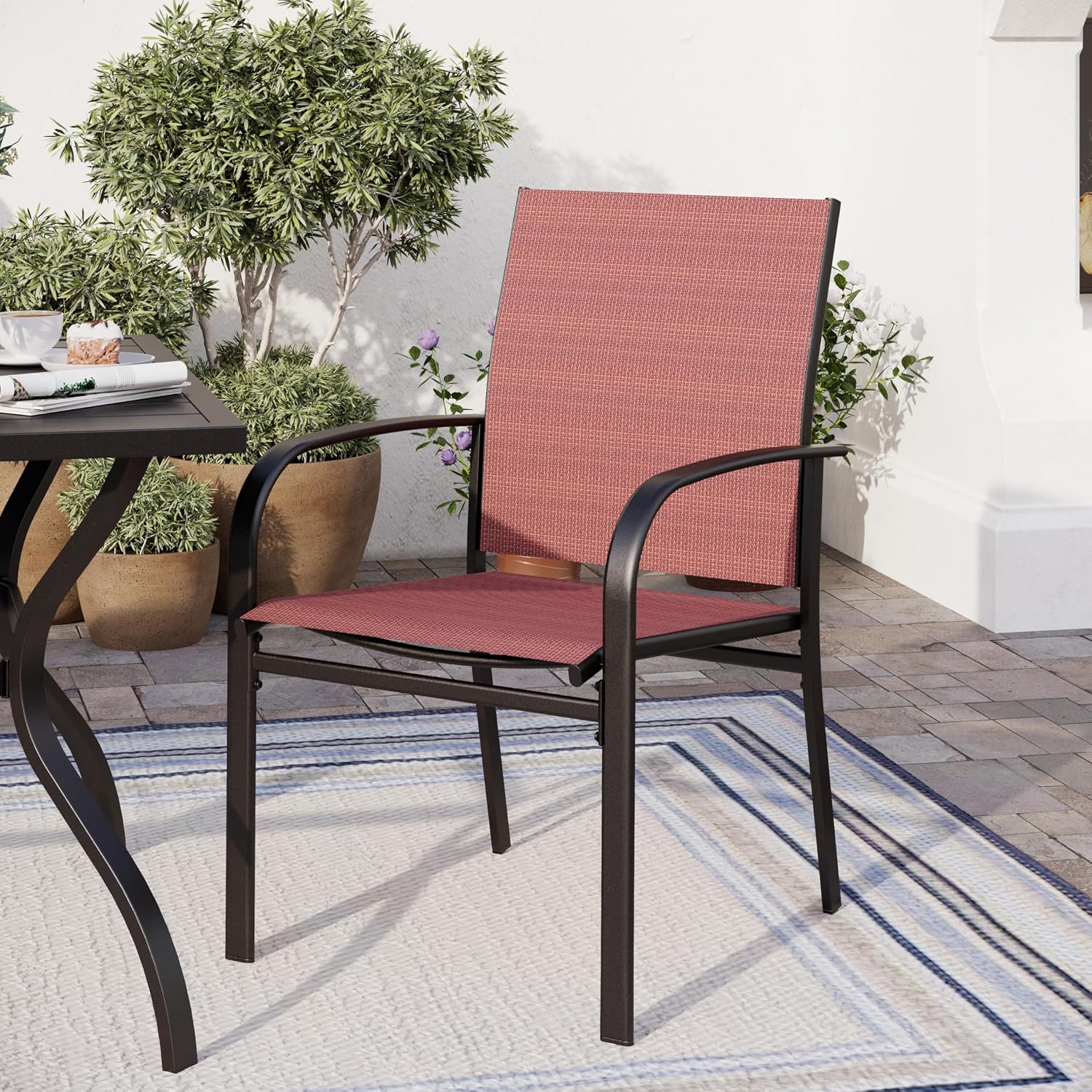 SUNSHINE VALLEY Patio Dining Chairs Set of 8, Outdoor Textilene Dining Chairs for All Weather, Patio Furniture Chairs with Armrest for Backyard Porch Garden, Red