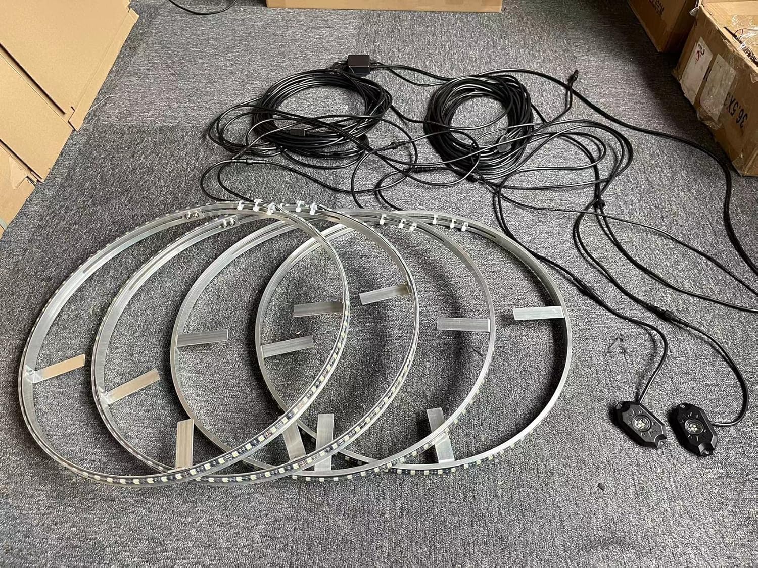 Sando Tech 17.5'' Single Row Pure White Led Wheel Ring Light + 4PCS Rock Light Underbody Decoration Light Kit Synchronize Wiring with 8 Way Splitters Switch Ctrl