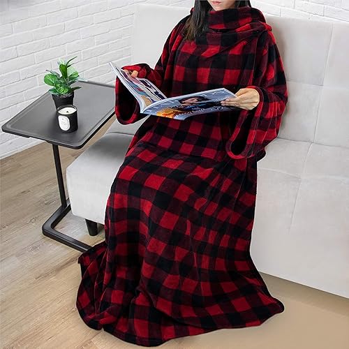 Miniatura 17 de PAVILIA Manta con mangas para adultos, mujeres y hombres, manta suave y cálida de forro polar, manta de regalo Negro -,Marrón,Burrito Beige,Carbón